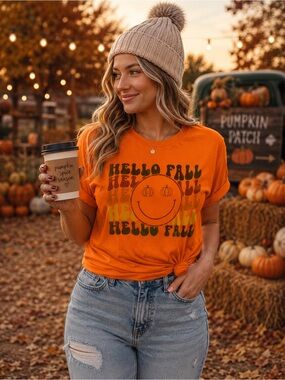Hello Fall Orange Graphic Tee